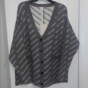 Balenciaga Grey Logo Jacquard Cardigan